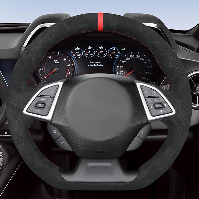 MEWANT for 2022 Camaro Steering Wheel Cover 2016-2024 Hand-Stitched for Chevy Camaro Steering Wheel Wrap