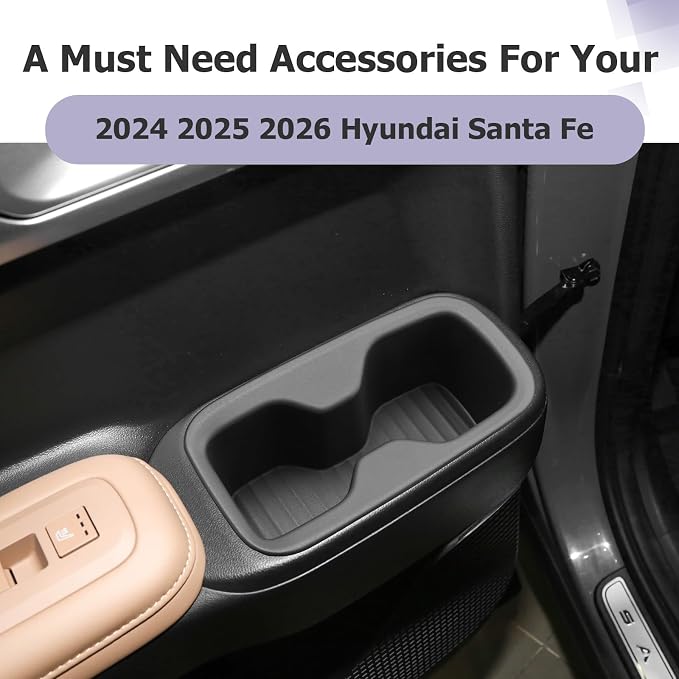 LUWU 2025 2026 Santa Fe Car Door Side Cup Holder Compatible with Santa Fe 2024 2025 2026 Interior Accessories Premium TPE Center Console Cup Holder Spill-Proof, Easy Install & Clean, 2-Pack