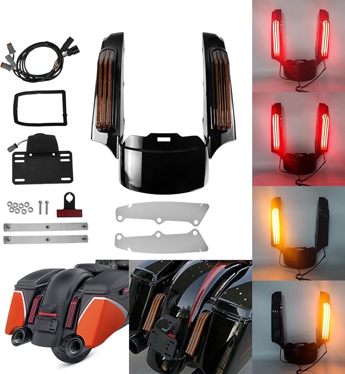 Rear Fender Fascia Extension with LED Running Brake Turn Signal Light Set Fit For Harley Touring Electrac Glide Road King Road Glide Street Glide 2014-2024 (Amber Lens)