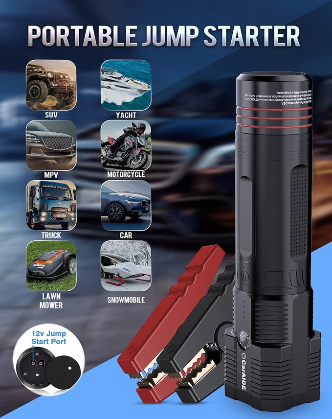 Jump Starter with Case 12V 1000Amp 29600mWh (up to 7L Gas, 4.0L Diesel Engine), 18 in 1 multi function Car Jumper with Flashlight, Compact Car Booster and Portable Battery Charger