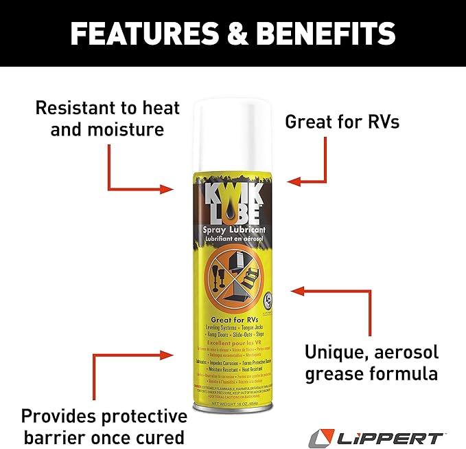 Kwikee KwikLube 11 oz. Can, Aerosol Grease Formula for RV Steps, Jacks, and Slides, Heat Resistant, Moisture Barrier, Protects Against Rust - 379176