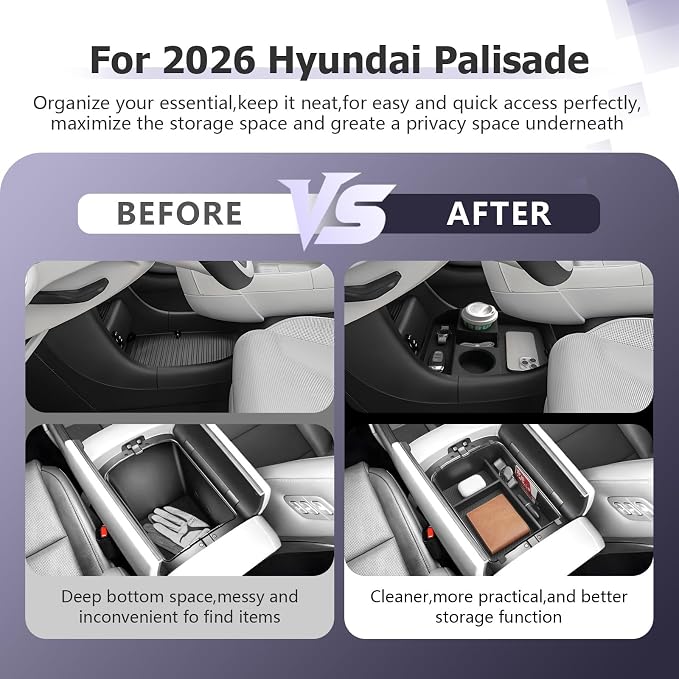 LUWU 2026 Palisade Accessories for 2026 Hyundai Palisade Accessories Palisade LX3 Lower Center Console Organizer, Armrest Console Tray Storage Box Black 2-Pack (Only for 7-Seat)
