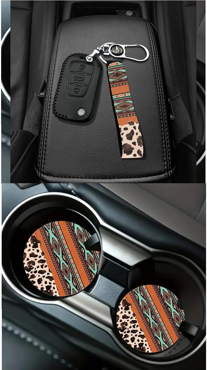 XYZCANDO Tribal Auto Interior Sets 15 PCS Car Seat Cover Set Steering Wheel Cover Seat Car Rear View Mirror Cover Belt Pads Cover Garbage Bag Storage Box Coasters Keychain for Sedans Van SUV