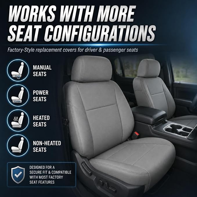 NLQR Front Driver and Passenger Side Bottom and Top Lean Back Replacement Cloth Seat Covers Gray Compatible with Ford F150 XLT 2004 2005 2006 2007 2008