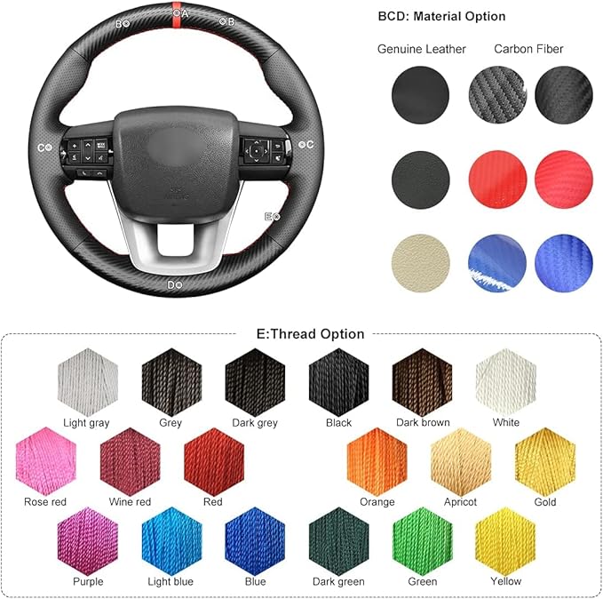 MEWANT Customized Version Carbon Fiber&Suede Steering Wheel Cover Wrap Hand Stitch Fit for Toyota Hilux 2015-2021 / Fortuner 2015-2021