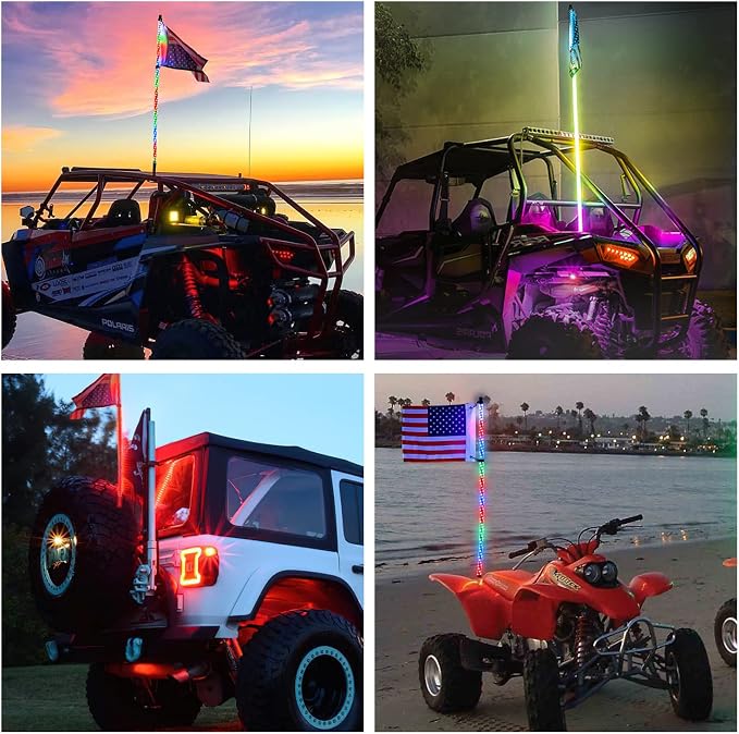 Nilight 1PC 3FT Spiral RGB Led Whip Light w/RGB Chasing/Dancing Lights RF Remote Control Lighted Antenna Whips for Can-am ATV UTV RZR Polaris Dune Buggy 4 Wheeler Offroad Jeep Truck