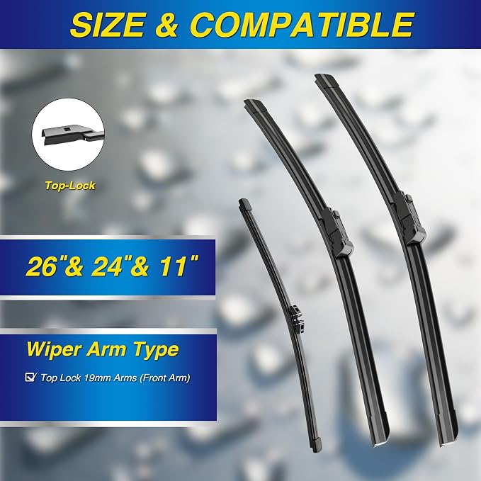 5 PLUS Silicone Windshield Wipers Replacement for 2022-2018 Ford EcoSport Wiper Blades(3 PCS),Water Repellent Automotive Replacement Windshield Wiper Blades for My Car -26"/24"/11"