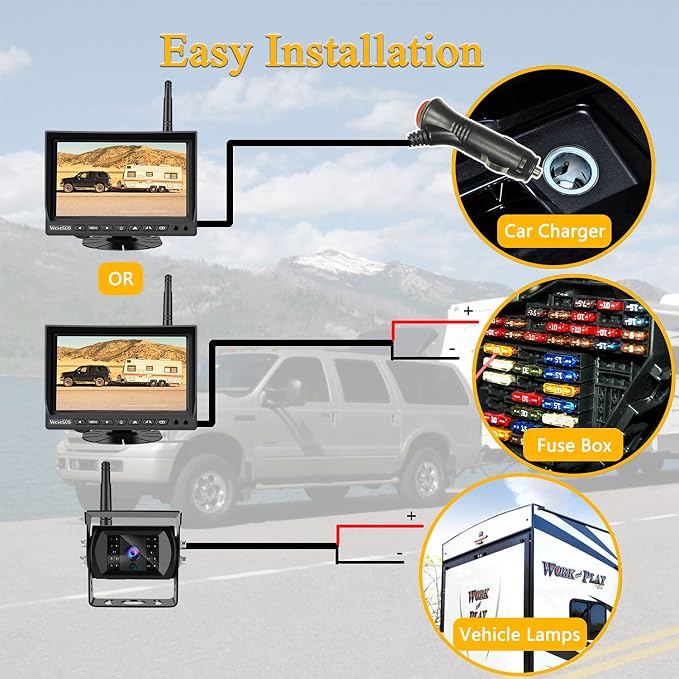 Wireless Backup camere System for Truck, VECLESUS VWS 1080P 7-Inch Mirror Monitor Backup Camera System, HD IR Night Vision, Waterproof Rearview Camera,4 Video Inputs, for Trucks,RVs,Vans,SUVs and Cars