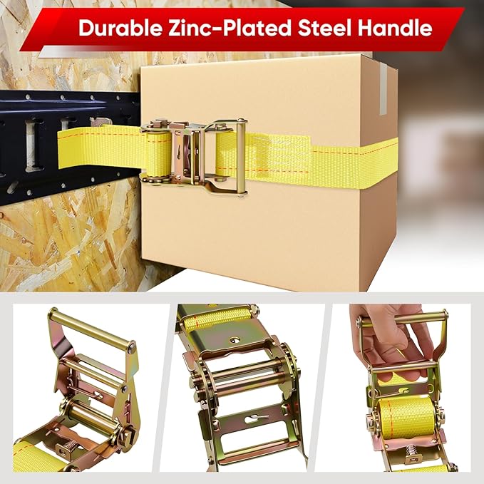 E-Track Ratchet Straps -8 Pack, 4,400 LB Breaking Strength, 2" x 12' Feet Heavy Duty ETrack Straps with 4 Feet Fixed End and Spring E-Fittings Yellow E Track Accessories Cargo Straps
