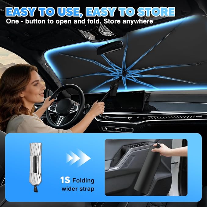 KUST Ice Crystal Sun Shade Umbrella for F150 F-150/ Silverado/Tundra/RAM 1500/ Sierra | Custom Fit Windshield Sunshade | Foldable Sunshade with Bendable Handle | Blocks Heat & UV Rays