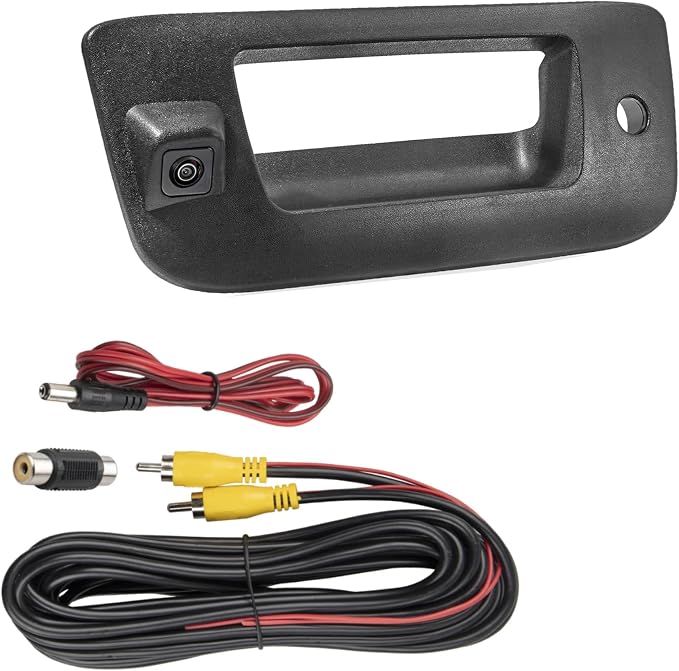 EWAY Tailgate Handle Backup Camera w/20ft RCA Extension Cable for 2007-2013 Chevrolet Chevy Silverado GMC Sierra 1500 2500 3500 HD Reverse Back Up Camera Rear Tailgate Latch Handle with Key Hole