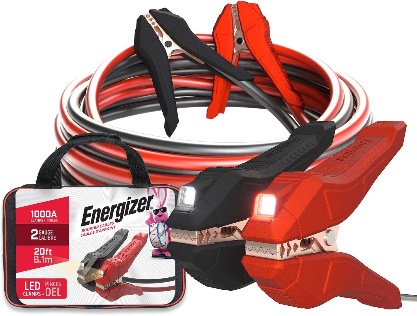 Energizer Jumper Cables for Car Battery with Built-in LED Lights, Heavy Duty Automotive Booster Cables for Jump Starting Dead or Weak Batteries - Carrying Bag Included (20-Feet (2-Gauge)