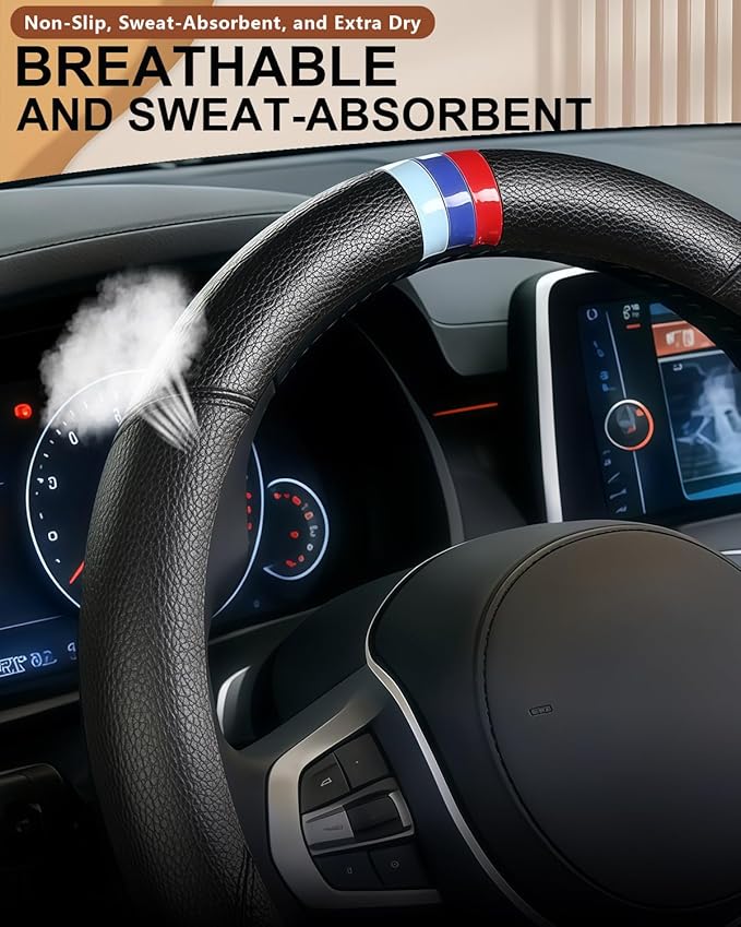 Customized Auto Car Steering Wheel Cover for BMW X1 X2 X3 X4 X5 X6 X7 i3 i4 i5 i8 535i 740Li 335i M3 M4 M5 Z1 Z3 Z4 Z5 (Black)