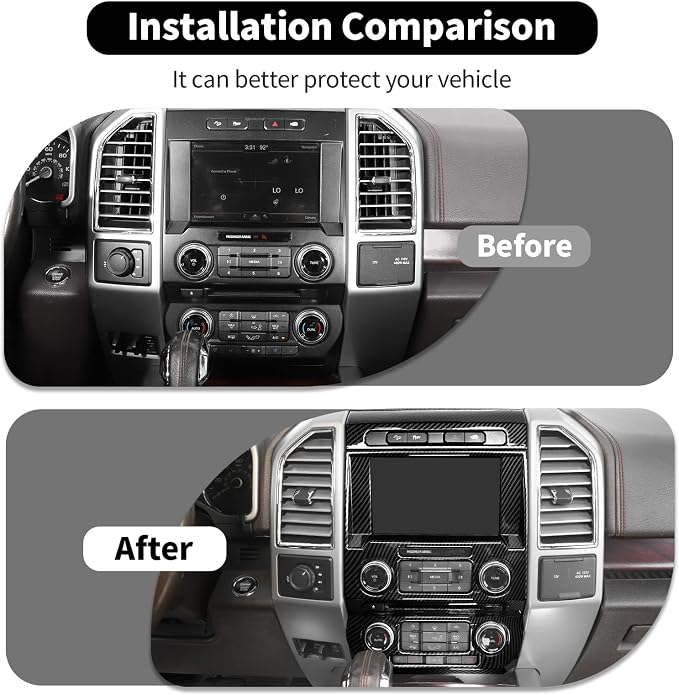 3Pcs Interior Trim Kit Fit for F150 2015-2020, Central Control Navigation Panel/Emergency Light Control Switch/Storage Compartment Decorative Frame (Carbon Fiber)