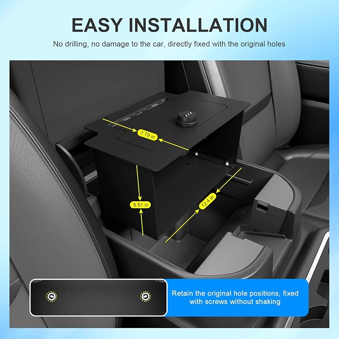 SZYANG Center Console Safe Organizer Compatible with 2023-2026 Chevy Silverado GMC Sierra 1500 Redesigned 2022 Model Lock Box Console Safe Vault Replacement for 2022-2026 Chevy Silverado Accessories