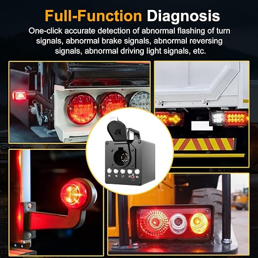 Portable Trailer Light Tester Box Compatible with De. Walt 20V Battery, Wireless Remote Control Operation, Fit for 7-Way Round & 3/4/5 Flat Pin Type