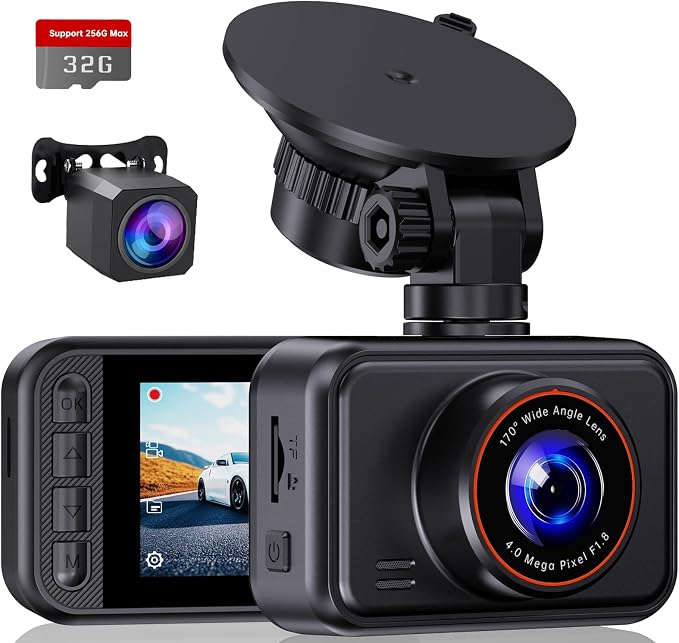 E-YEEGER Dash Cam Front and Rear, 2.5K Dual Dash Camera for Cars, 2560P Mini Car Camera, 2 inch IPS Screen, WDR Night Vision, 24 Hours Parking Monitor, G-Sensor (32G SD Card Included)