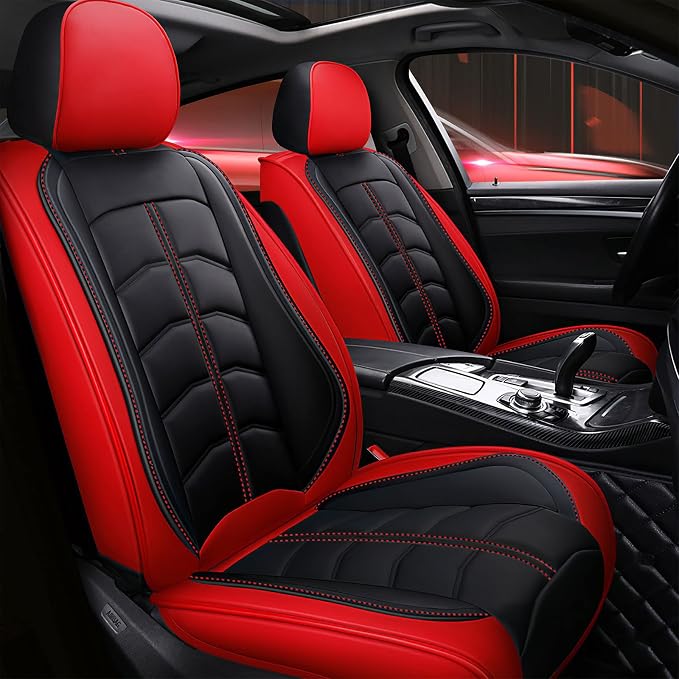 Car Seat Cover for 2 Seats Toyota Highlander 2001-2026, Durable Wear Resistant Waterproof Seat Cover, Breathable Premium Leather Vehicle Interior Accessories.(Standard 2 Seats,Black Red)
