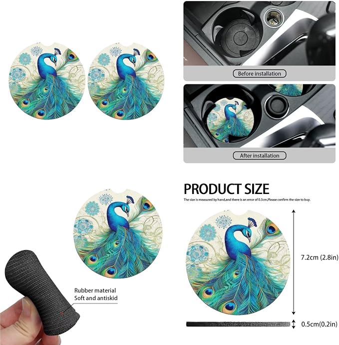 Peacock 13 PCS Car Seat Covers Full Set Classical Chinoiserie Peacocks Print Car Front Back Seat Cover Steering Wheel Cover, Peacock Feather Seat Covers Fit Auto SUV Trucks