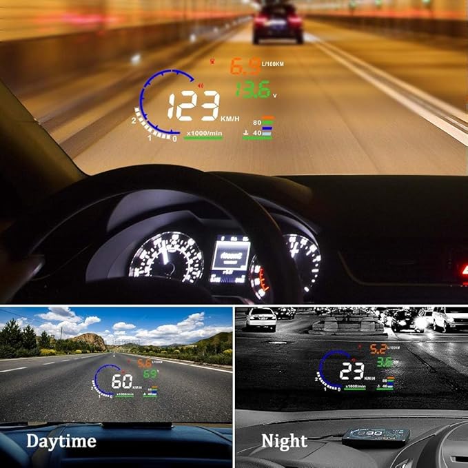 5.5 inches A8 OBD2 Windshield HUD Head Up Display with Display RPM MPH Speeding Warning Fuel Consumption Temperature