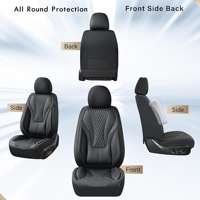 Coverado Waterproof Nappa Leather Car Seat Covers, Automotive Seat Covers Fullset, 5 Seat Car Seat Cushion & Car Seat Protector, Black Front and Rear Covers Universal Fit for Most Cars, SUVs, Trucks