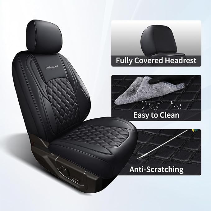 Huidasource Dodge Ram Front Seat Covers, Waterproof Leather Pickup Truck Seat Cover Fit for 2009-2018 ram 1500, 2010-2025 2500/3500 Crew/Mega Cab, 2019-2025 ram 1500 Classic Only(Flat Front/Black)
