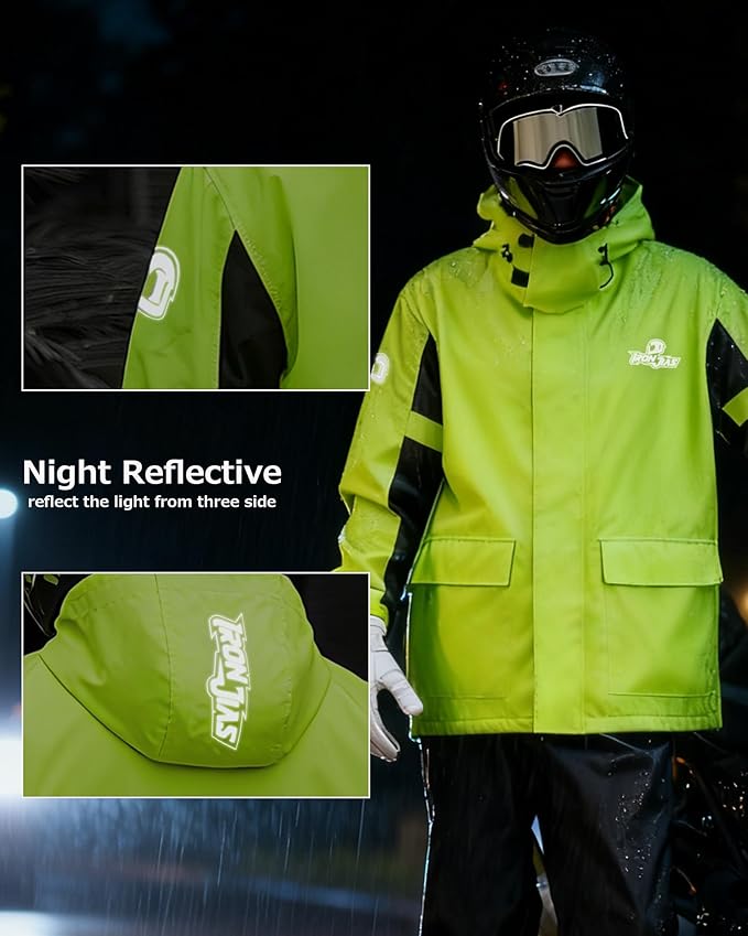 IRON JIA'S Rain Suit, Motorcycle Rain Gear for Men & Women, Waterproof Jacket and Pants, Breathable Reflective Raincoat for Farm Fishing Golf (Green L)