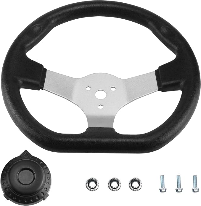 PRO BAT 270mm/10.6'' Steering Wheel Steel Kit 320mm/12.6'' Gear Rack Pinion Adjustable Shaft Set for 110cc Go Kart Golf Buggy UTV