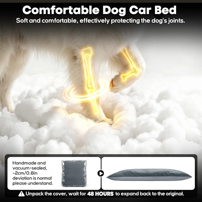 Loiion Dog Car Bed with Removable Washable Cover, 53.5x28in | Non Slip Travel Dog Bed, Waterproof Dog Bed Car Seat Fits SUVs Sedans Trucks, Machine Washable Cover With Zipper, 3in