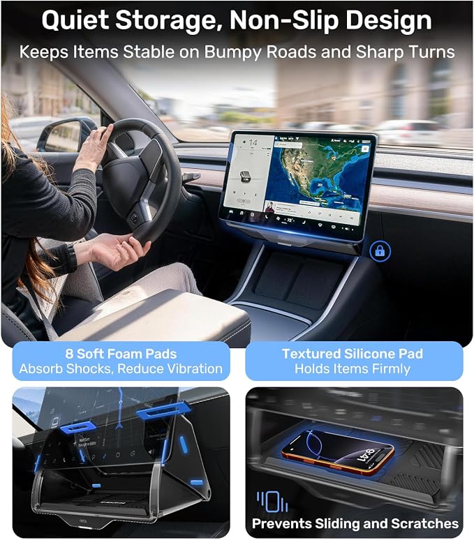 Zanch (Upgraded) Tesla Model Y Juniper Under Screen Storage Box [Hidden Design, Factory-Fit], Adds Extra Storage & Keeps Items Hidden for Privacy, Model Y (2020–2025) / Juniper (2025–2026) Accessories