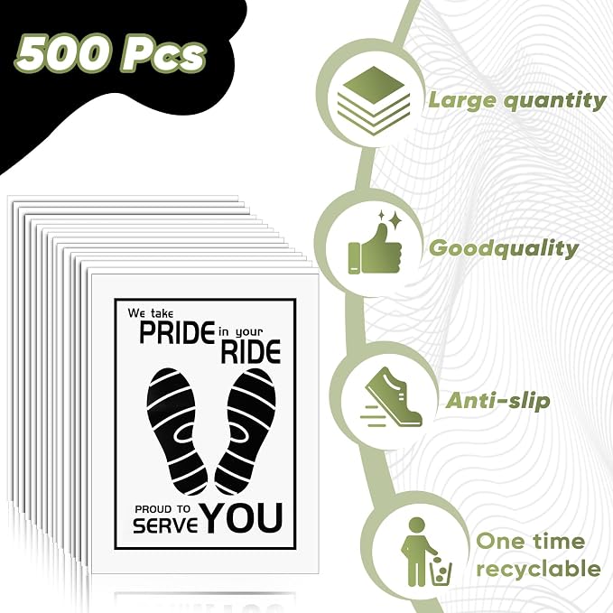 500 Pcs 22x17 Inch Paper Floor Mats for Cars Disposable Car Floor Mat Plastic Automotive Vehicle Foot Mat Supplies for Dealer, Detailing Stuff