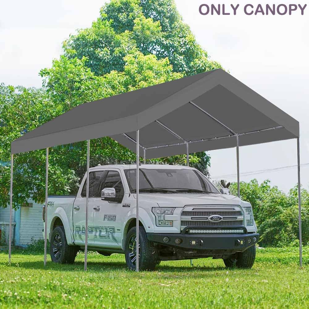 10'x20' Upgraded Carport Replacement Top Canopy Cover for Car Garage Shelter Tent Party Tent with Ball Bungees Grey (Only Top Cover, Frame is not Included)
