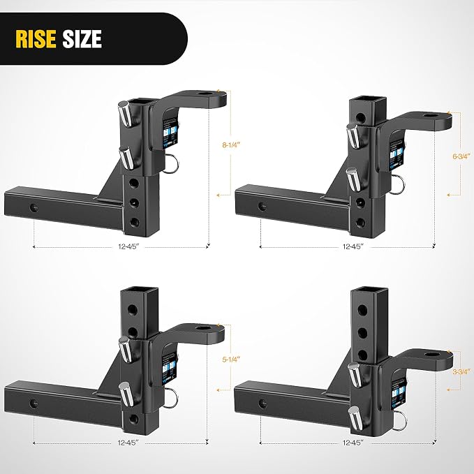 Nilight 8-Position Adjustable Trailer Hitch Ball Mount Fits 2 Inch Receiver with 5/8" Pin Lock 7500 lbs 9-1/2" Drop 8-1/4" Rise 1" Hole Hitch for Trailers Boats Pickups RV