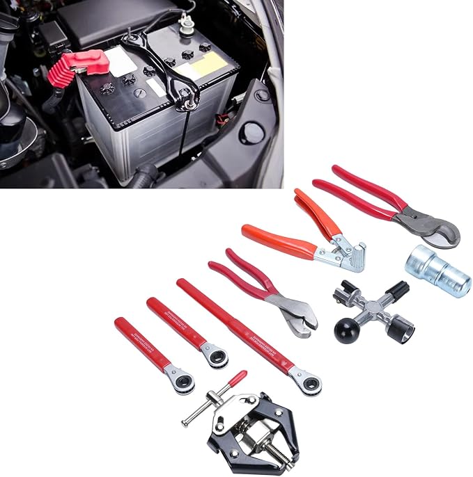 Generic 9pcs Battery Service Tool Kit Multifunction Battery Terminal Spreader Puller Plier for Most Maintenance