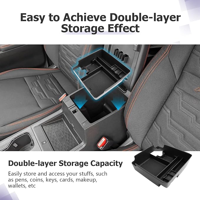 LUWU 2025 2026 Frontier Center Console Organizer for 2022 2023 2024 2025 2026 Nissan Frontier Accessories Armrest Console Storage Box Insert Tray ABS Material Black-trim