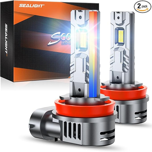 SEALIGHT H11 H8 H9 H16 Fog Bulbs, 1:1 OEM Design 50,000LM with 14000RPM Fan H11 Light Bulbs, 6500K Cool White, Non-Polarity, Replacement Shift Light Gauges, Pack of 2