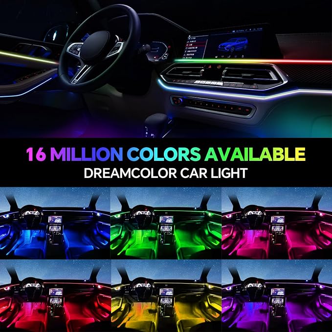 Dream Color Acrylic Interior Car Ambient Light Kit, Bphuny 22 in 1 593 LEDs Fiber Optic Multiple Modes Decoration Atmosphere Lights with Music Dynamic Rainbow Rhythm, RGB Neon Lights for All Cars