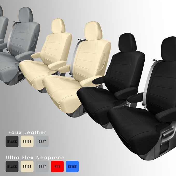 FH Group Custom Fit Car Seat Covers Specifically Made for 2021-2024 Toyota Sienna 7 Seater, Faux Leather Automotive Seat Covers - 2nd Row Solid Beige