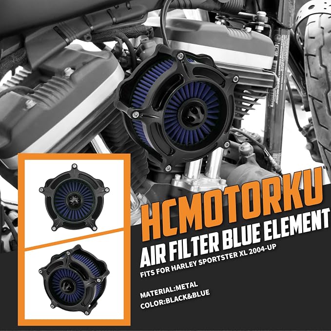 Air Cleaner Filter Aluminum Fit for Harley Touring Road King Street Glide Softail Sportster Dyna (Black Housing Blue Element, A For Sportster XL 04-22)