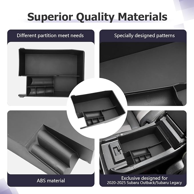 LUWU Outback 2020-2025/Legacy 2020-2025 Accessories Compatible with Subaru Outback/Legacy Center Console Organizer Armrest Console Storage Box Insert Tray ABS Material Black Coin Container (Upper)