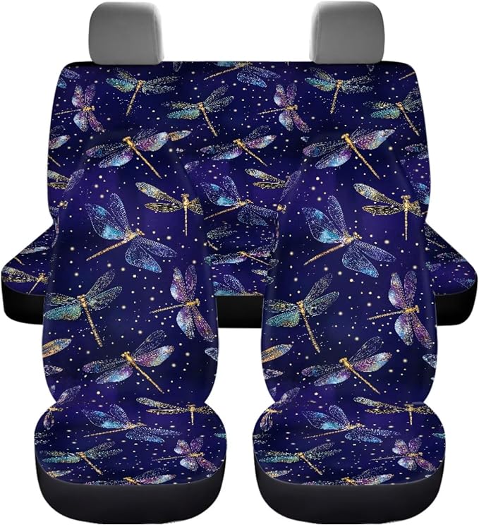 Dragonfly Steering Wheel and Car Seat Set with Coasters+Seatbelt Pads+Gear Lever Cover+Hand Brake Cover 11 Pack Universal Fit Most Vehicles Auto Accessories for Women