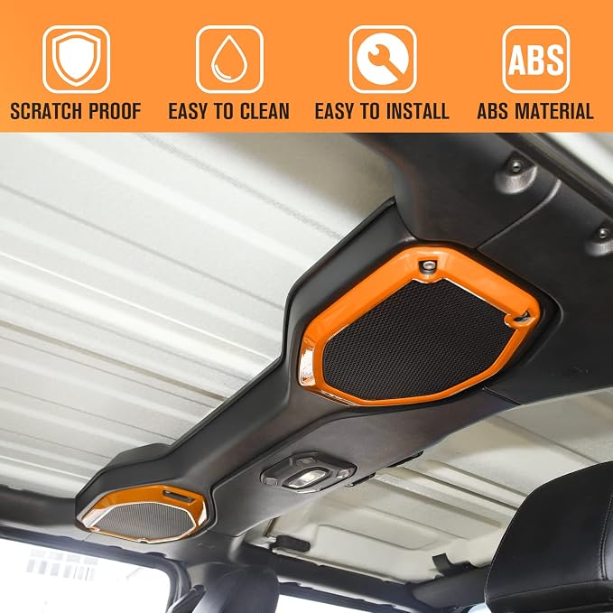 JeCar Orange Interior Speaker Cover Bezel Trim Kit for 2018-2023 Jeep Wrangler JL JLU & Gladiator JT Interior Accessories