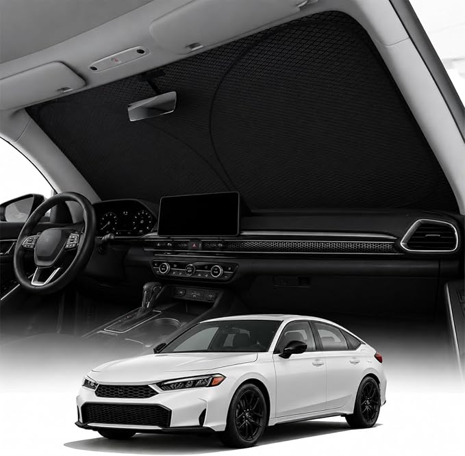 REEVAA 2026 3rd Pro Windshield Sunshade for 2022-2026 Honda Civic | Dual-Layer Heat & Sun Defense, OEM Design | Foldable Sun Shade Car Accessories with Storage Bag