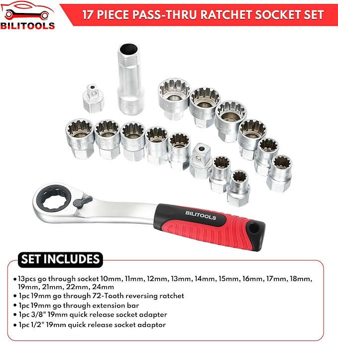BILITOOLS 2-Piece Coil Spring Compressor Tool and 17-Piece Pass Through Socket Set