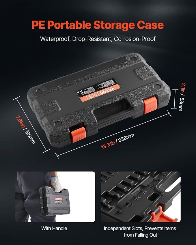 VEVOR Torx Bit Socket Set, 34-Piece Solid Star and Tamper Proof T6-T70, S2 Alloy Steel and Cr-V Steel, 1/4 in, 3/8 in, and 1/2 in Drives, with Enhanced Storage Case, Torx Sockets for Hand Use