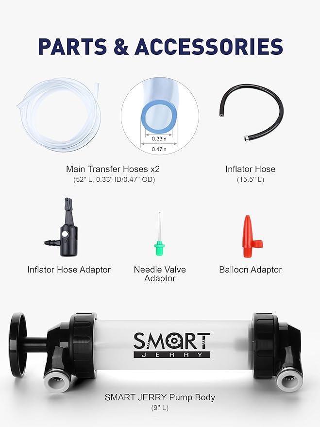 SMART JERRY - Cordless Fuel Transfer Pump | Gas Siphon Pump for Gasoline | Gas Syphon Hand Pump | 3 GPM High Flow | Transparent Pump Body & Hose | 2026 Upgraded New Version