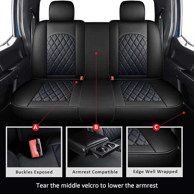 MIROZO Seat Covers Full Set, Car Seat Covers Blue Faux Leather Seat Covers Automotive Seat Covers Car Seat Protector for SUV Pick-up Truck Sedan,Driver Seat Cover Universal Fit (Black and Blue)