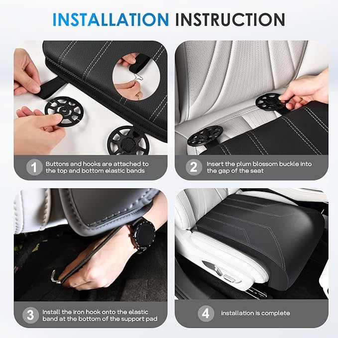 FLORICH Car Seat Extender Leather Car Seat Extender Leg Support Cushion for Driver Seats Office Chair Car Seat Cushion Legs Rest Pads-Dark Black