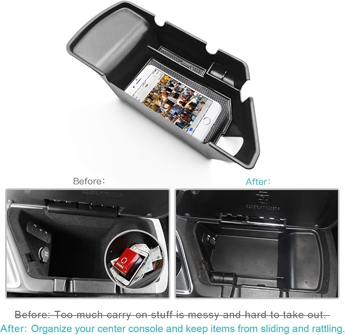 CDEFG for Challenger Console Organizer: Center Console Insert ABS Black Material Armrest Organizer Tray Secondary Storage Box Compatible with 2015-2019 2020 Dodge Challenger Interior Accessories