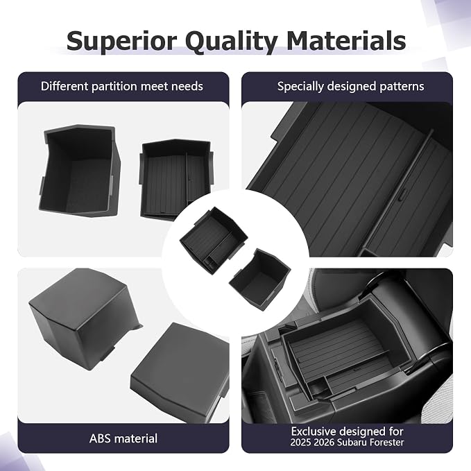 LUWU for 2025 2026 Subaru Forester Accessories for 2025 Forester Base/Sport/Limited Armrest Console Secondary Storage Box Insert Tray ABS Material Black 2-Pack(Not for 2026 Touring/Wilderness/Premium)